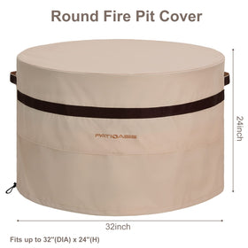 PATIOASIS round fire pit cover with drawstrings ensures snug secure fit.