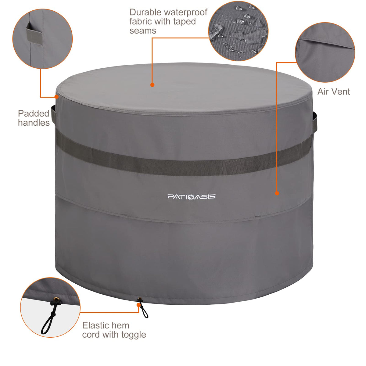 PATIOASIS breathable vent on round fire pit cover for moisture release