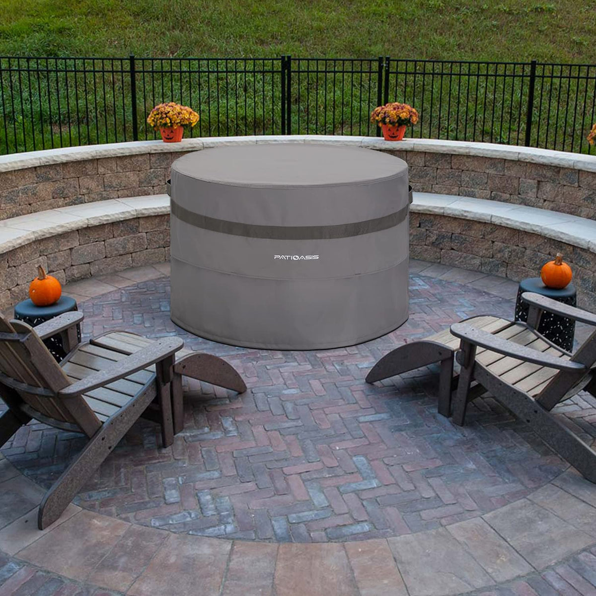PATIOASIS easy on/off handle round fire pit cover for quick placement