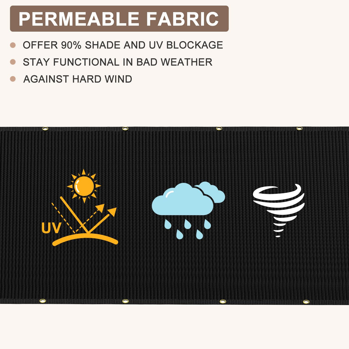 Patiobay 170gsm mesh with 90% blockage offers durable outdoor screening.