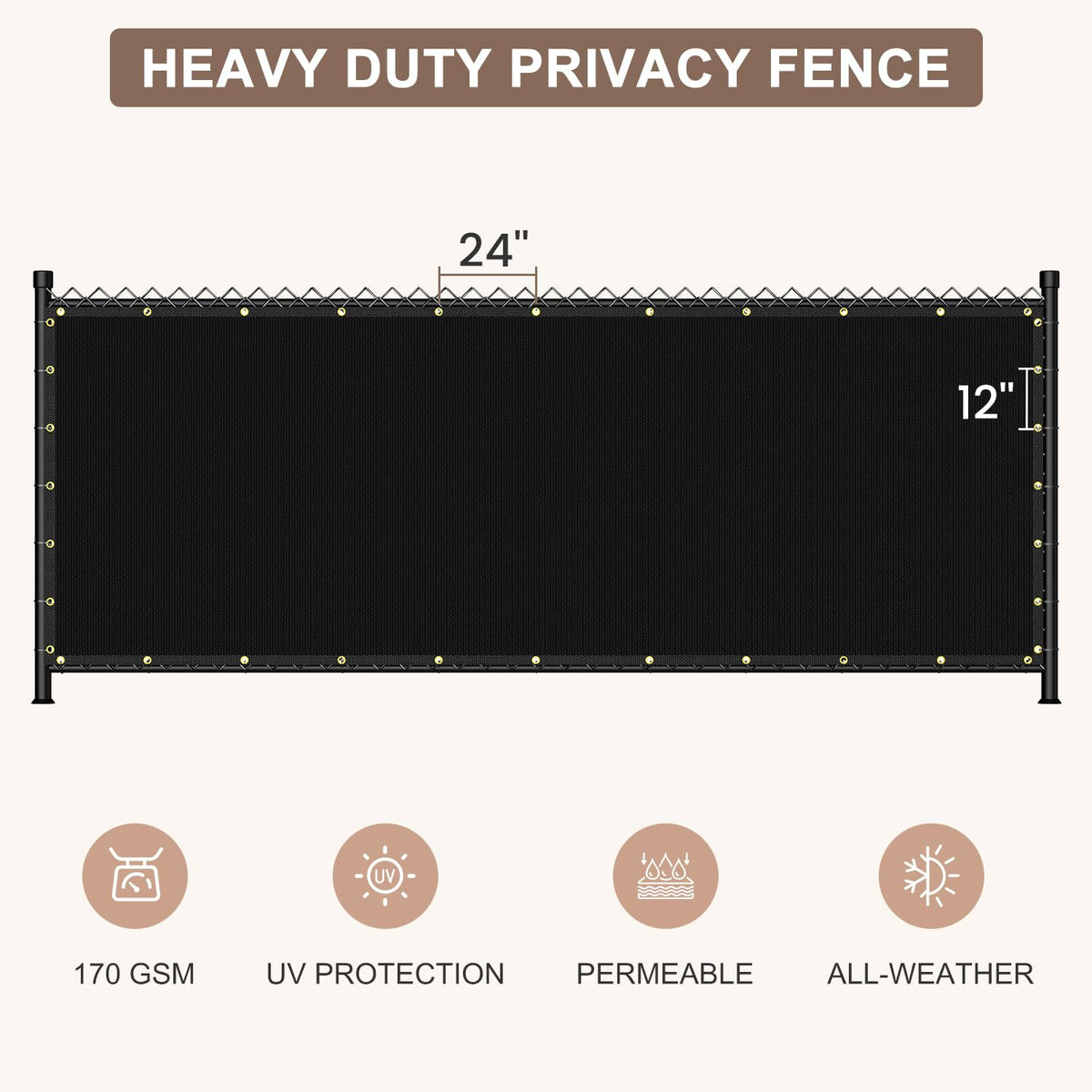 Patiobay heavy-duty fence shade net protecting outdoor spaces from wind and prying eyes.