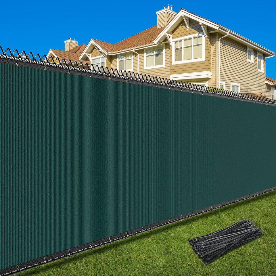 Patiobay privacy screen fence in dark green blocks visibility for gardens and yards.