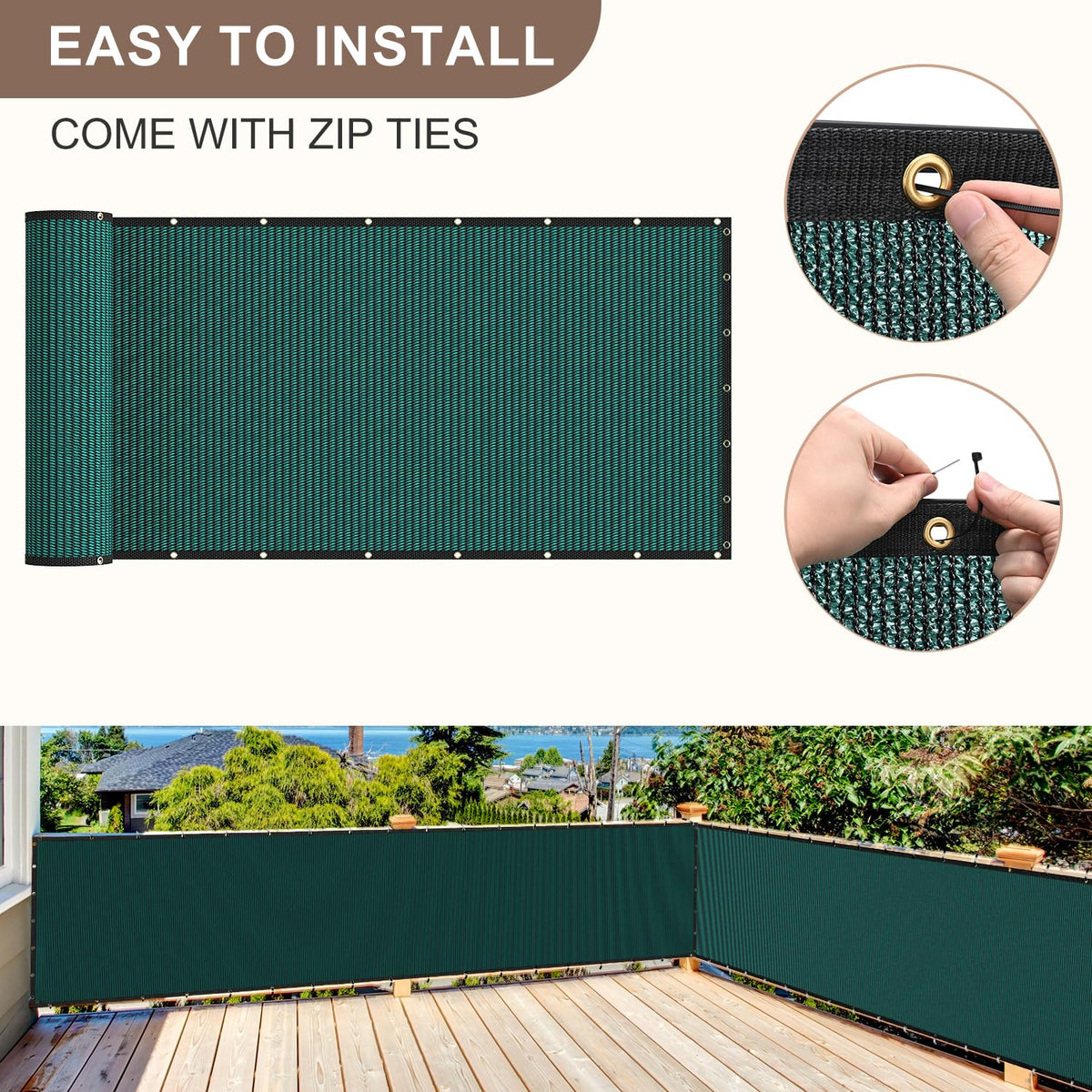 Patiobay privacy screen fence demonstrates air and water passage through the mesh.
