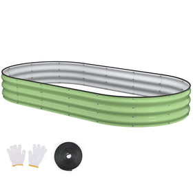 Patiobay raised garden bed front view with oval galvanized design for outdoor planting.