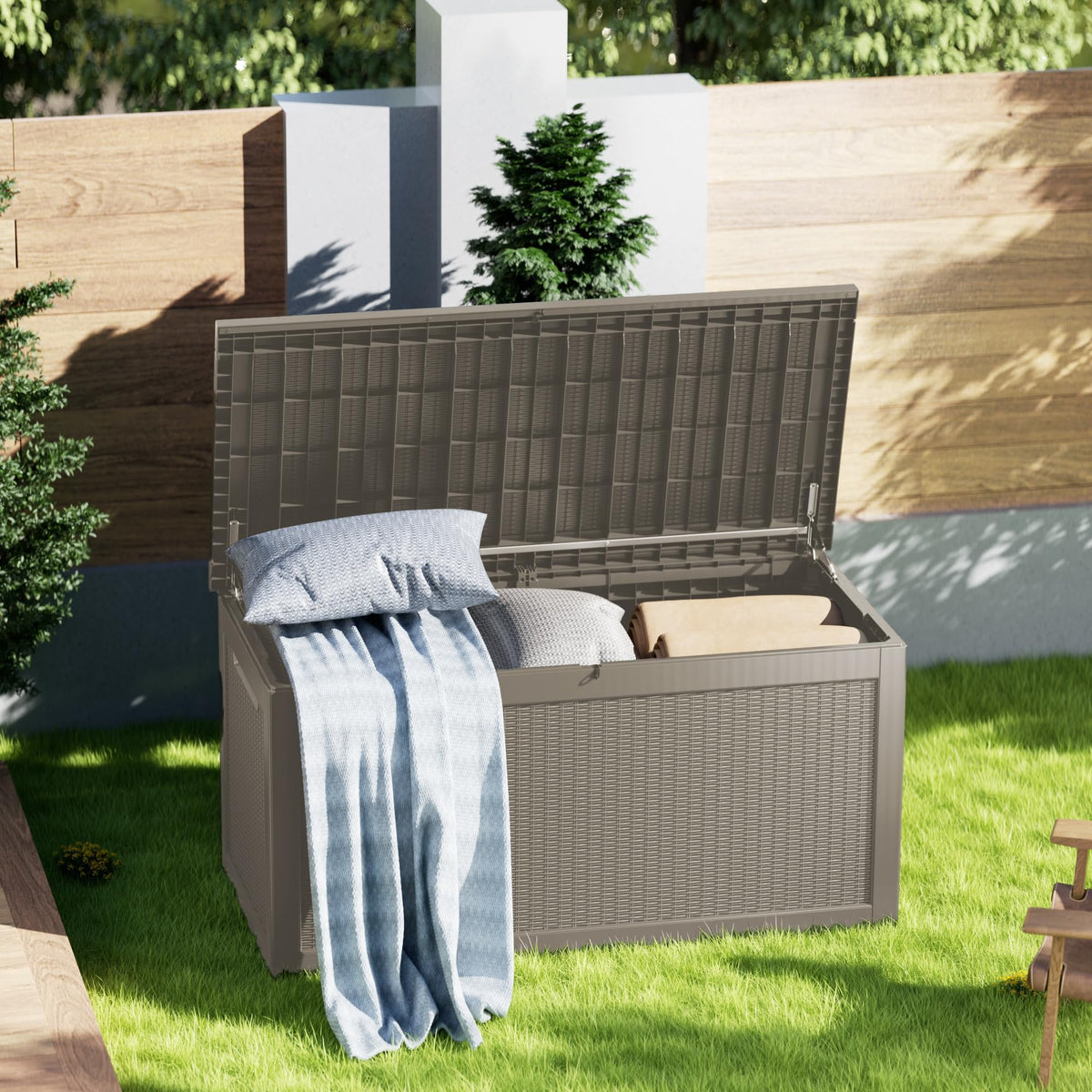 PATIOEASY cushions and tools storage ideal for patios and decks.
