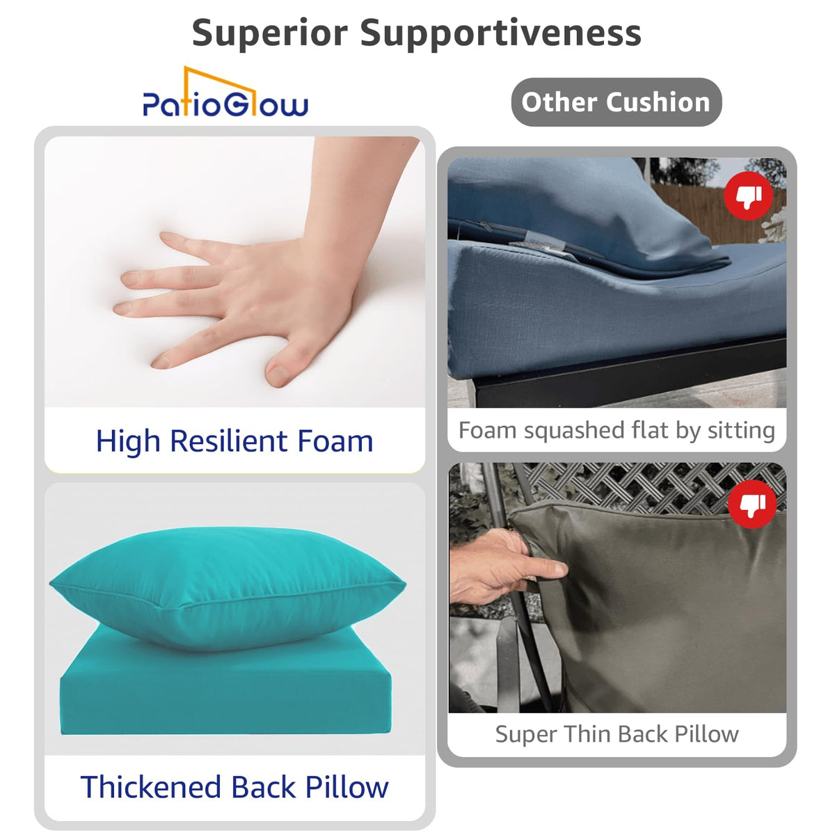PatioGlow built-in ties secure cushions on windy days.