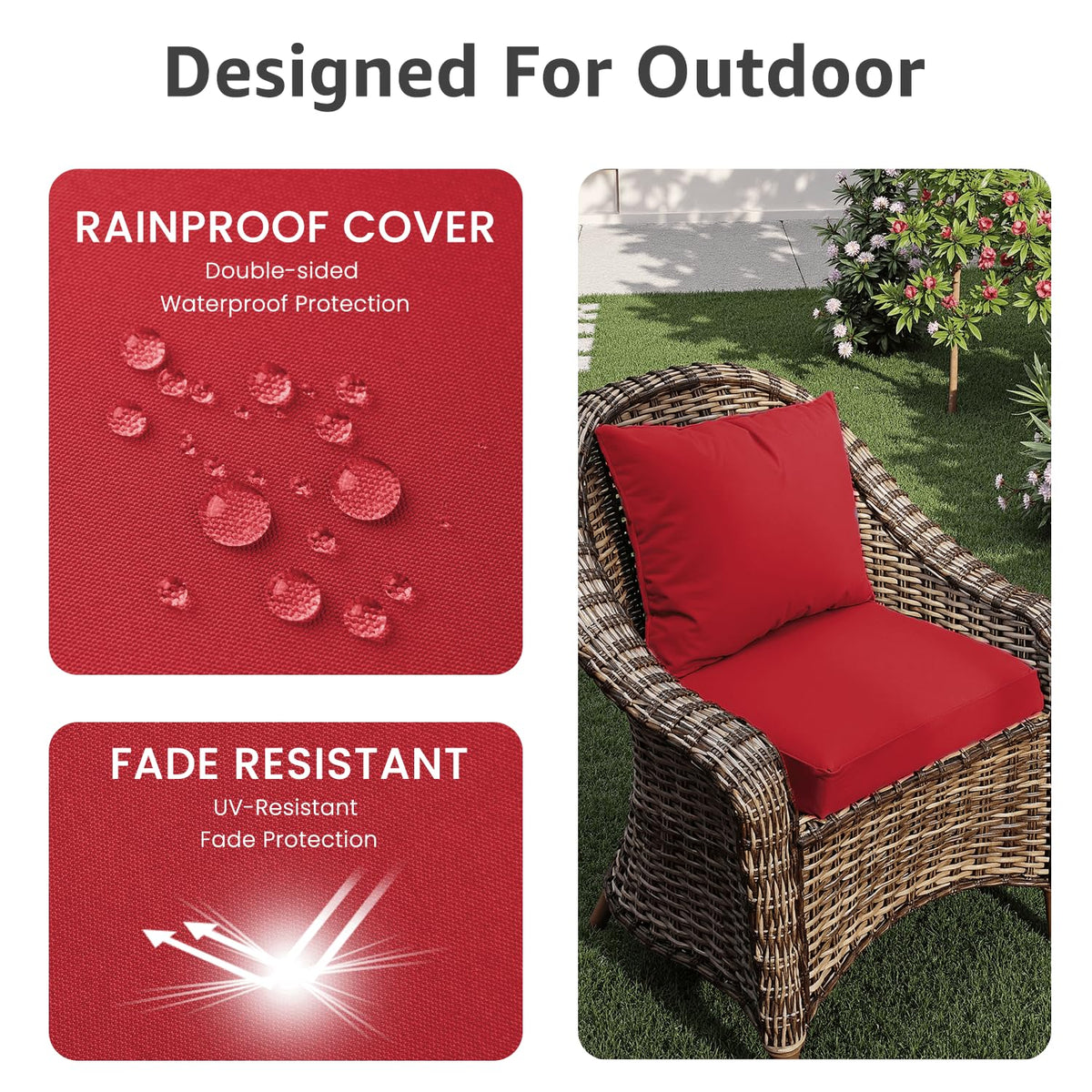 PatioGlow waterproof cover with hidden zipper protects foam and easy cleaning.