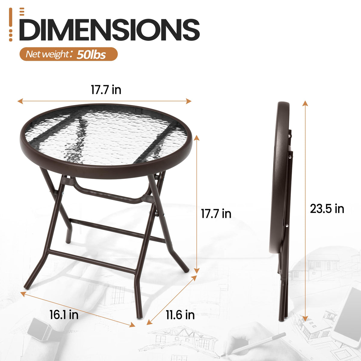 PATIOHIT 18-inch compact folding table ready to unfold for quick outdoor setup.