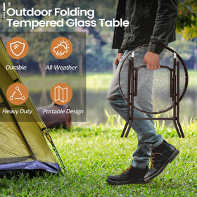 PATIOHIT foldable side table shown folded for space-saving storage.