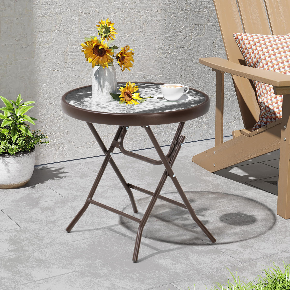 PATIOHIT versatile side table doubles as a serving surface for outdoor meals.