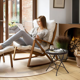 PATIOHIT compact round table fits porch, yard, and garden corners nicely.