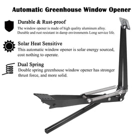 PATIOHZ 1X Auto Vent Opener installed on greenhouse roof enables hands-off climate control.