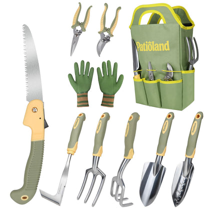 Patioland 10-piece garden tool set overview for versatile outdoor tasks.