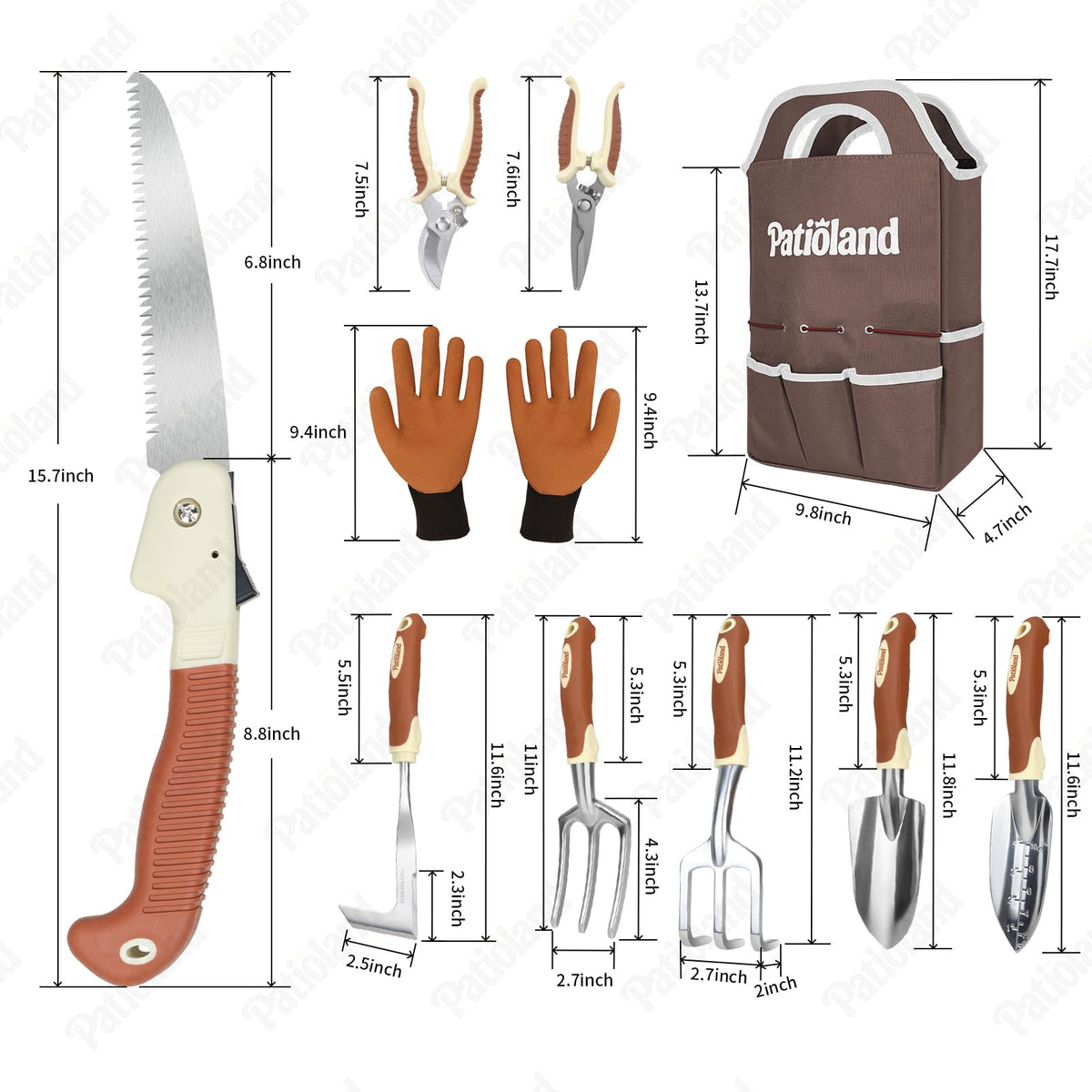 Patioland 10-piece garden tool set with straight shear for clean cuts and easy trimming