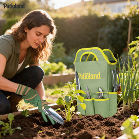 Patioland tote bag with gloves shows organized storage and easy access.