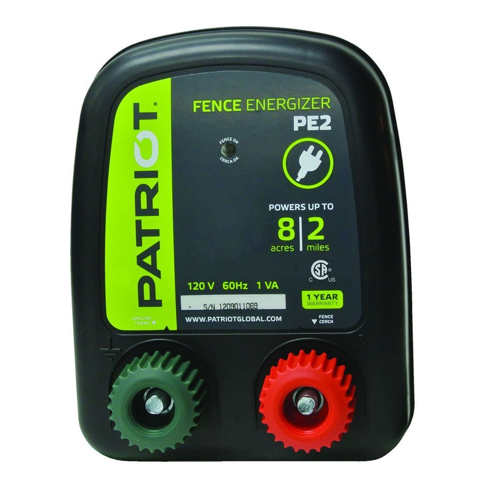 Patriot PE2 electric fence energizer 0.10 joule for pet containment and nuisance animal deterrence