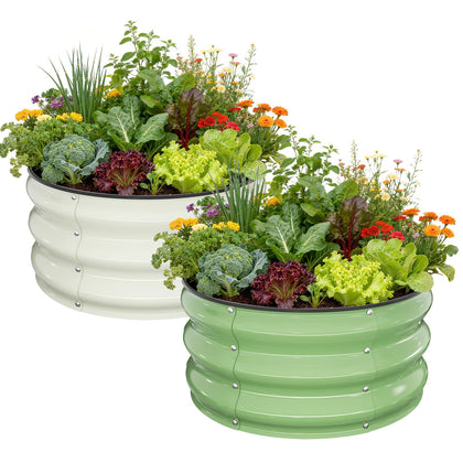 Pattiumo round garden bed with open bottom design for drainage and root access.
