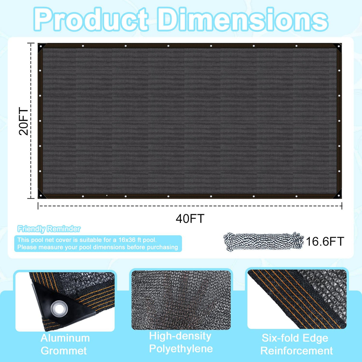 PATYDEST aluminum edge grommets provide durable fastening for secure setup.