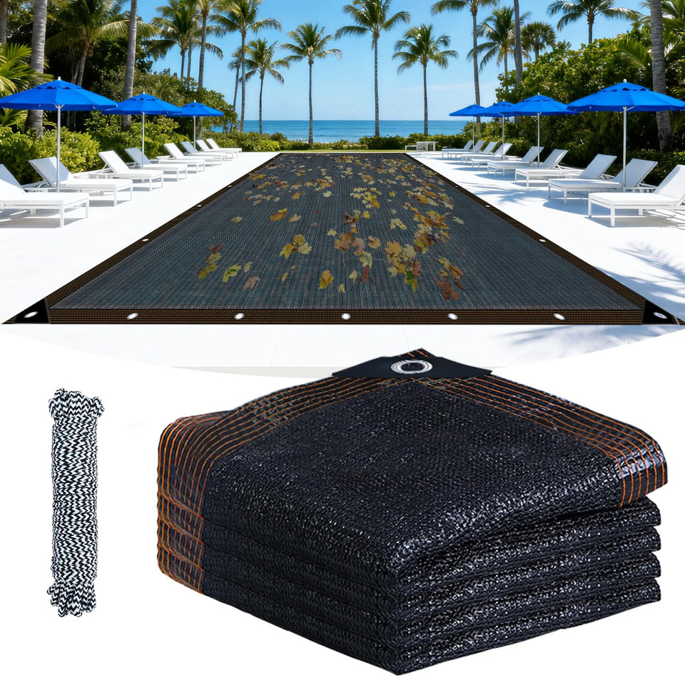 PATYDEST pool leaf cover 20x40ft fully deployed, catching leaves and debris efficiently.