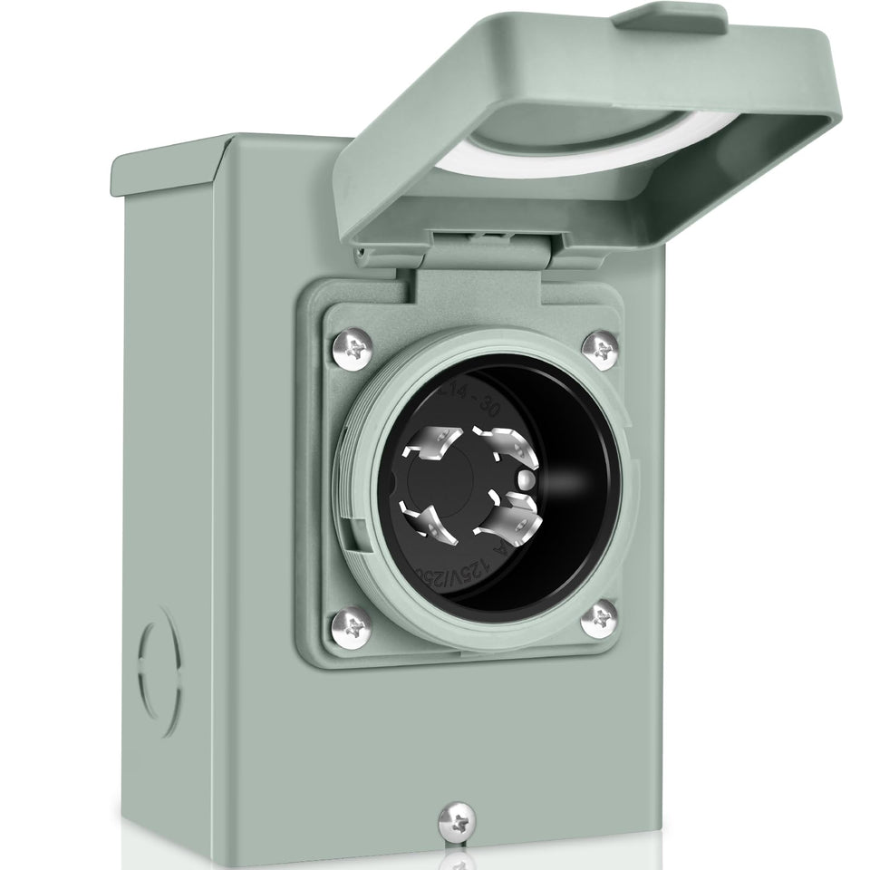 PAULINN generator inlet box outdoor front view, weatherproof design for reliable outdoor power.