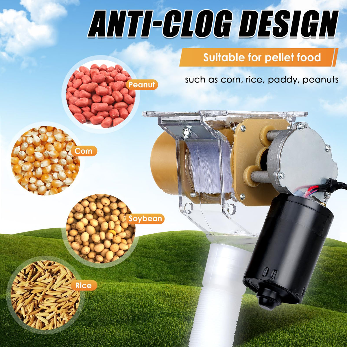 PAUQRWIE strong 50W motor provides smooth, consistent grain flow
