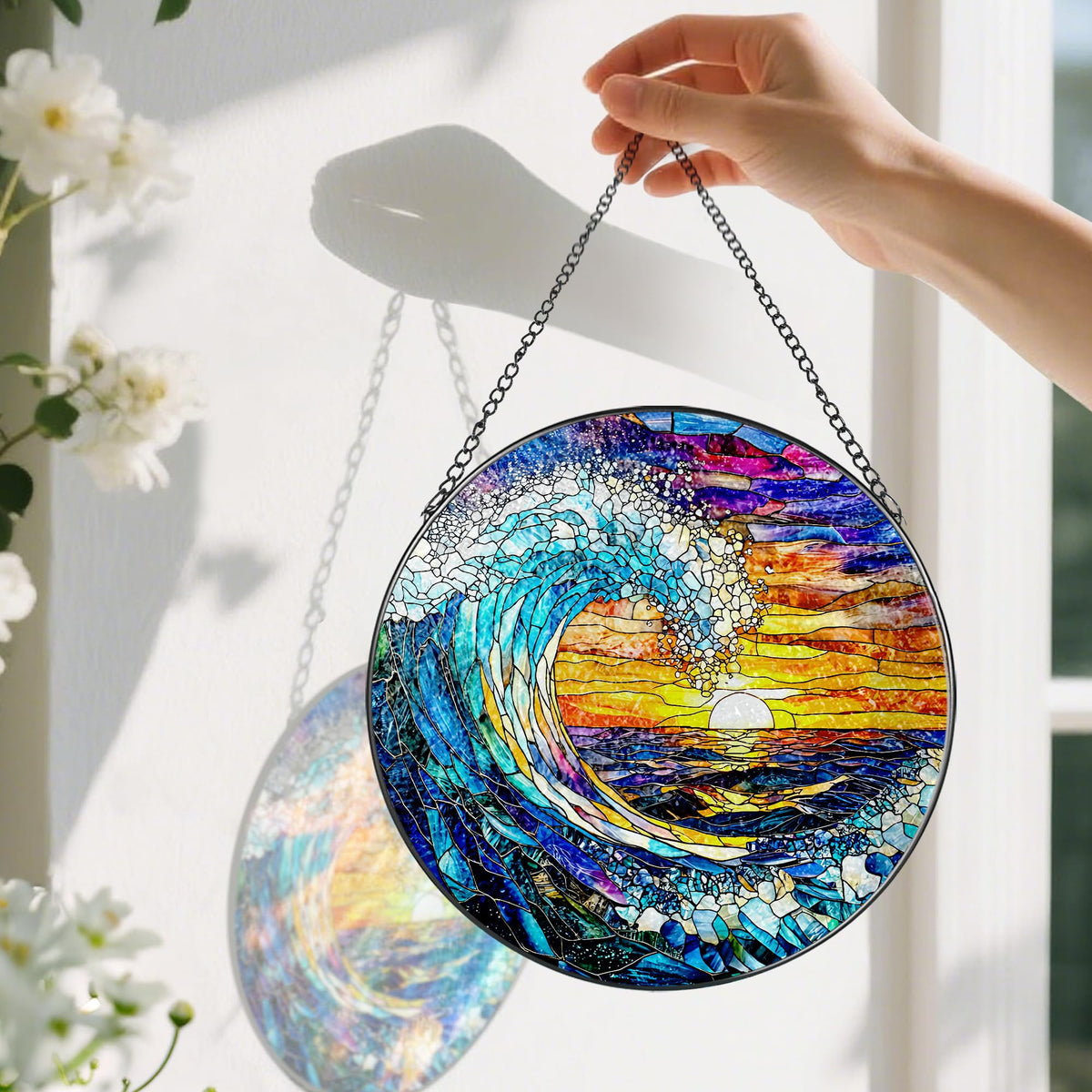 Pauwadu Diamond Glass Window Hanging showcases intricate pattern details.