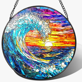 Pauwadu Sea Waves Suncatcher casts rainbow light through glass.