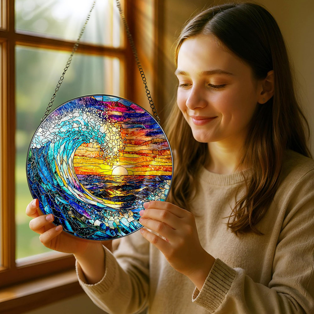 Pauwadu Sunset on the Beach Window Decor adds warm nautical charm.