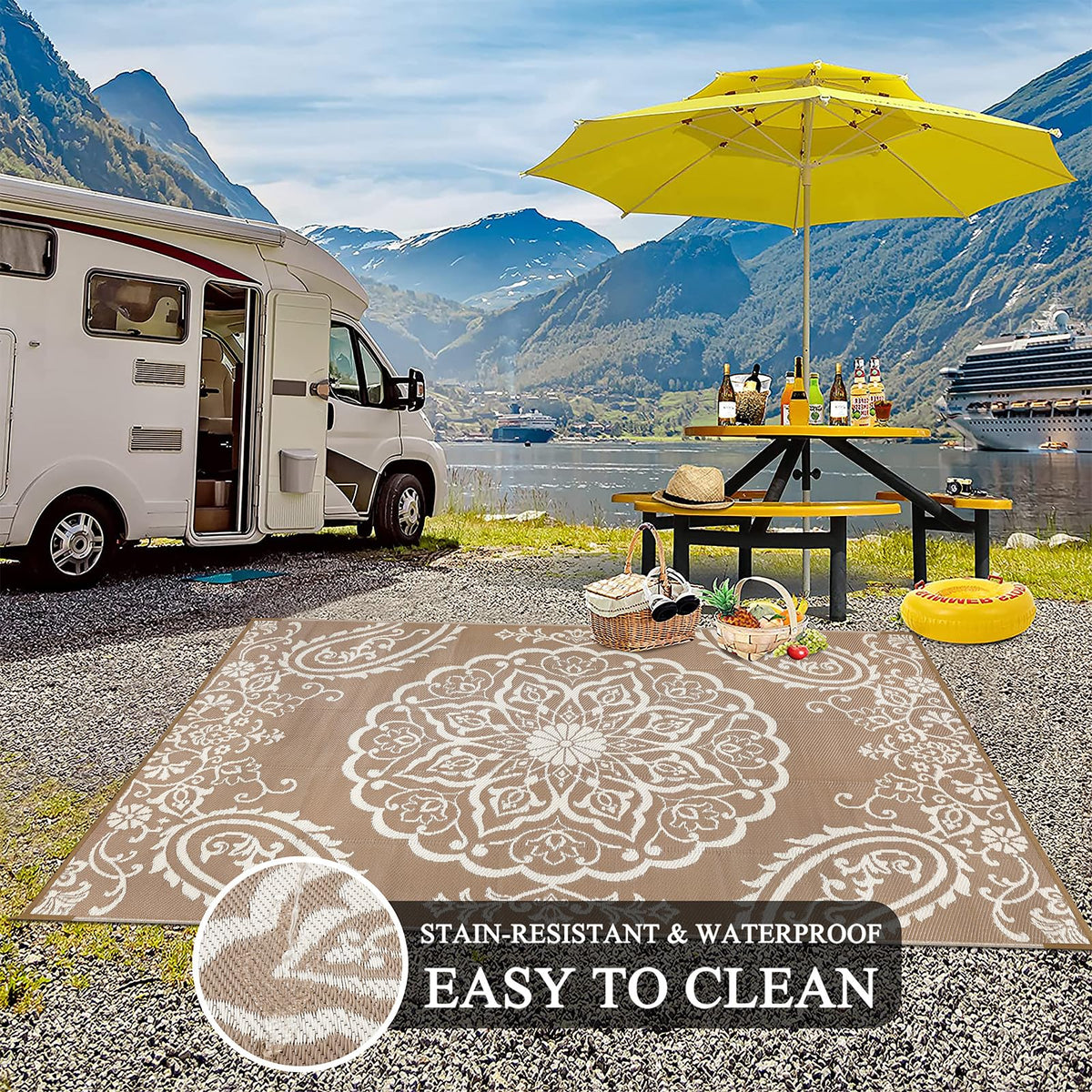 Pauwer outdoor mat cleans easily with hose or wipe-down