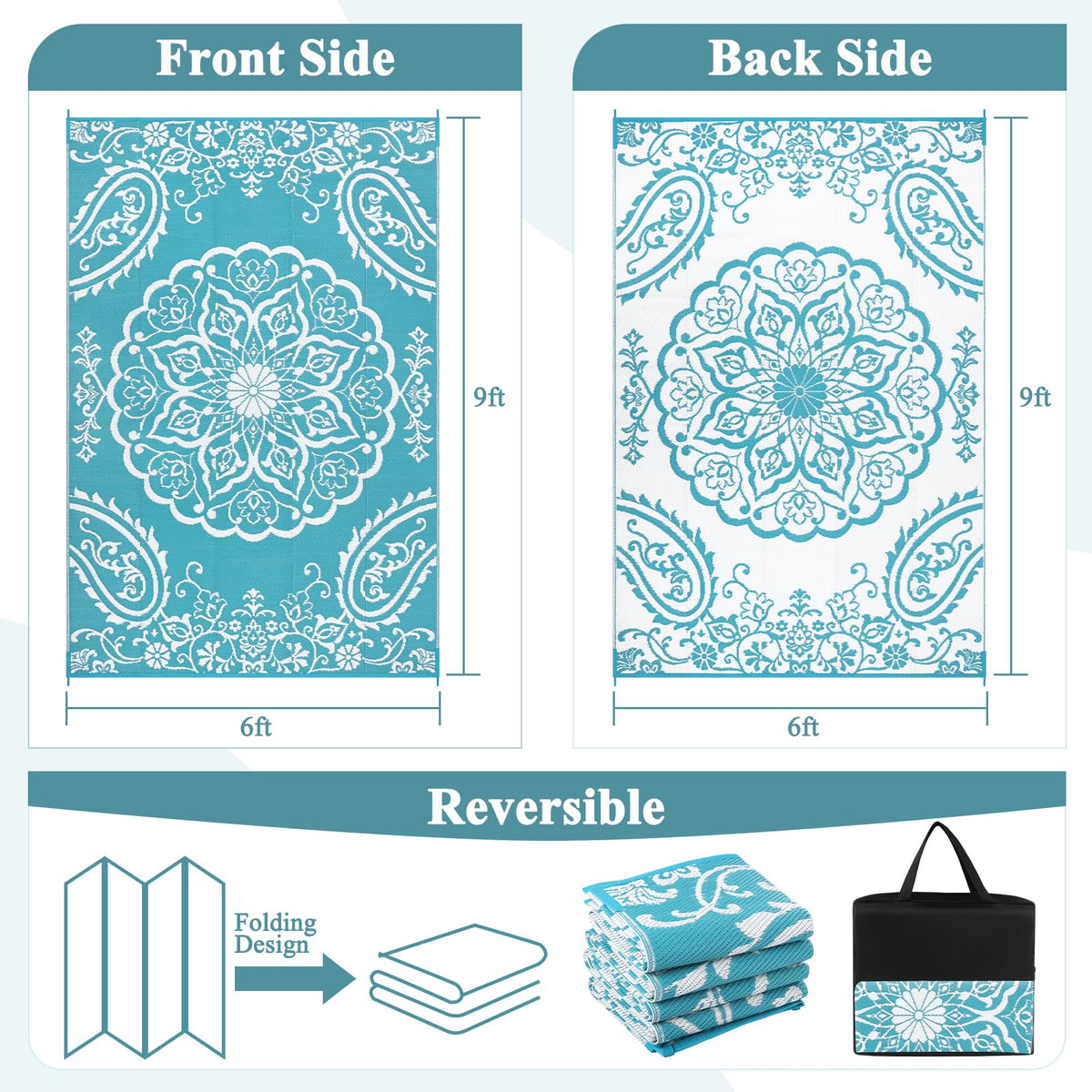 Pauwer floral reversible rug, two-sided decor option for outdoor spaces.