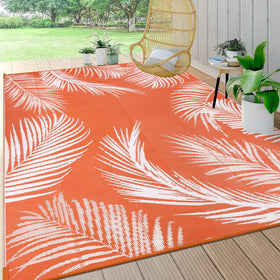 Pauwer leaf-orange outdoor rug 6x9, durable reversible design for patio decor.