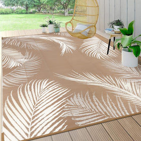 Pauwer outdoor rug 10x14 with leaf brown reversible design for versatile patio decor