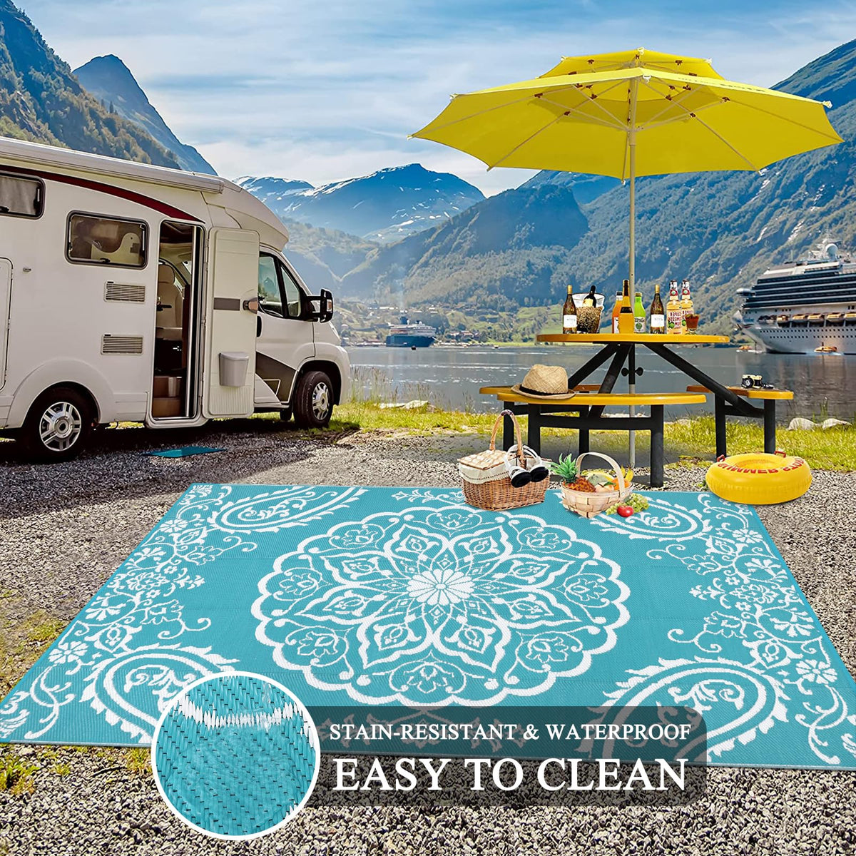 Pauwer rug is lightweight and portable for travel and storage.