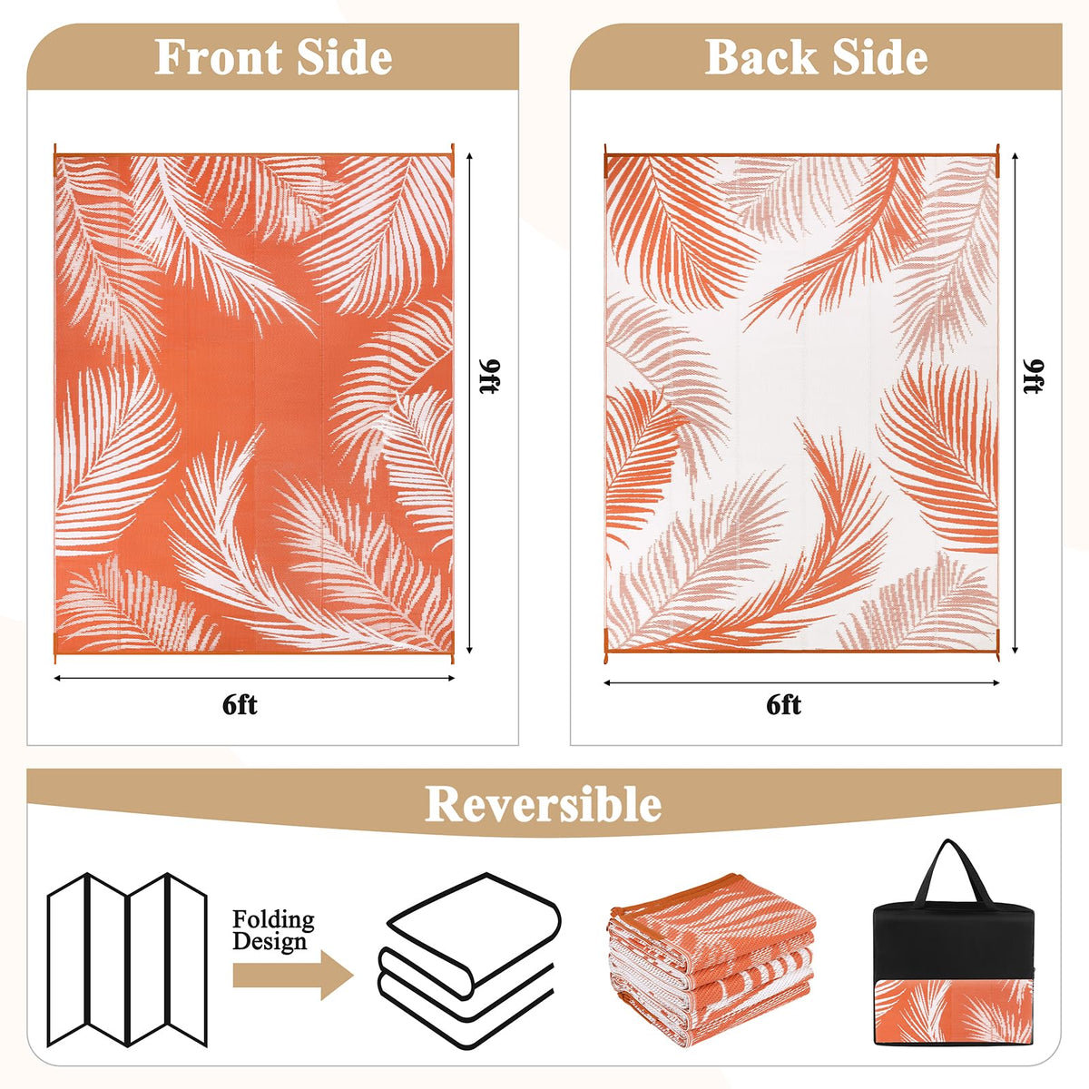 Pauwer reversible outdoor rug on balcony, two-sided leaf pattern refresh.