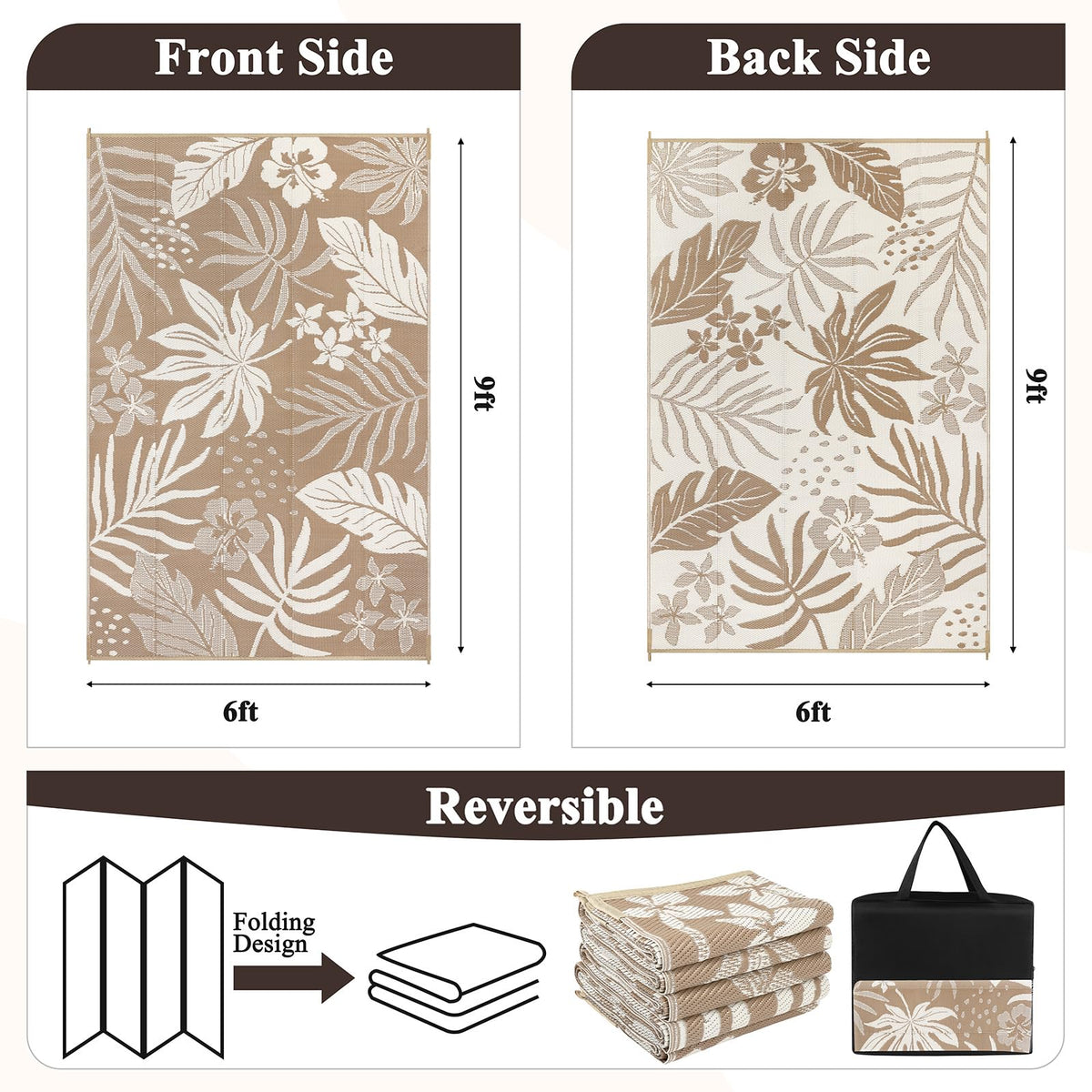 Pauwer reversible floral pattern outdoor rug for two looks on balcony