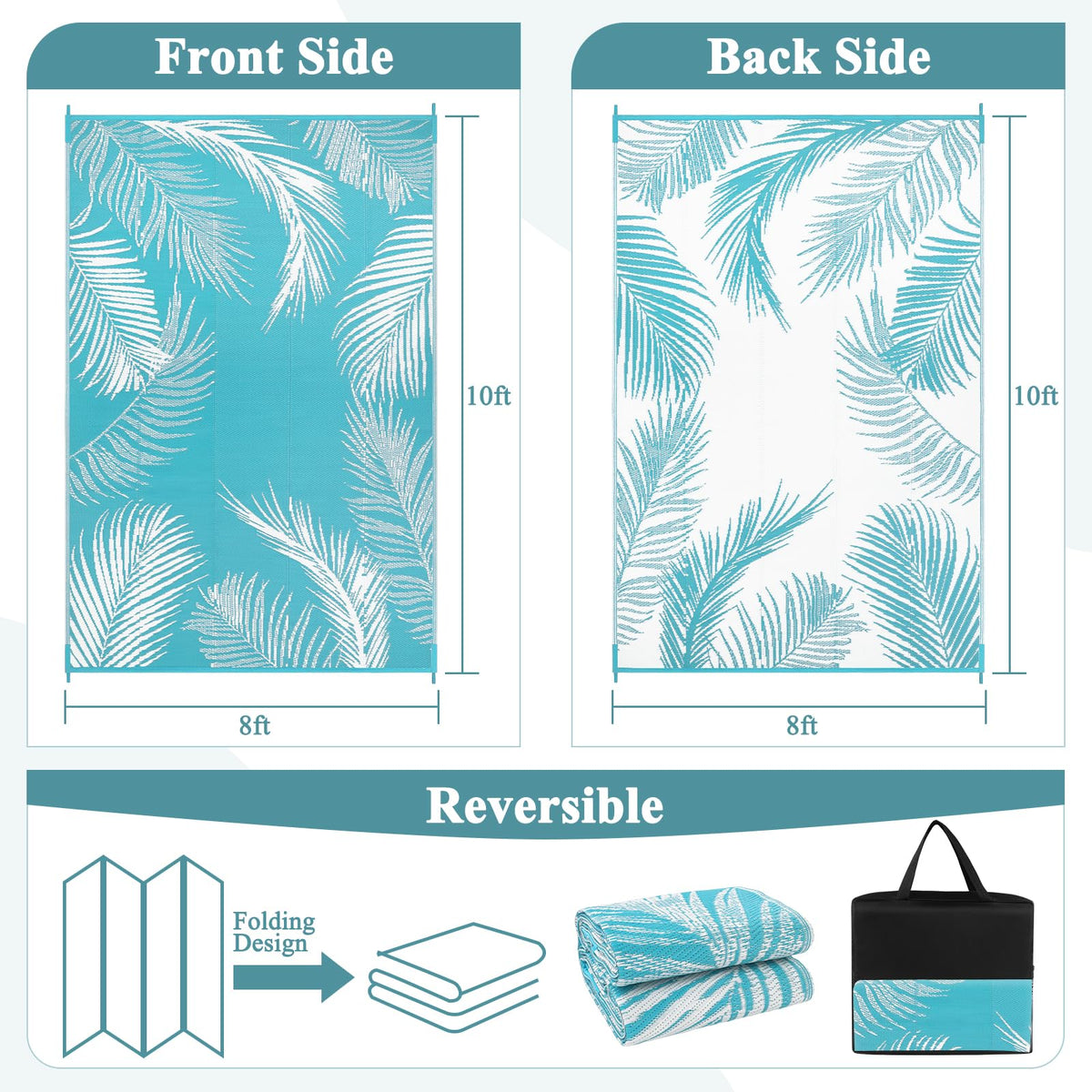 Pauwer reversible leaf teal rug showing two-sided design for quick refresh.