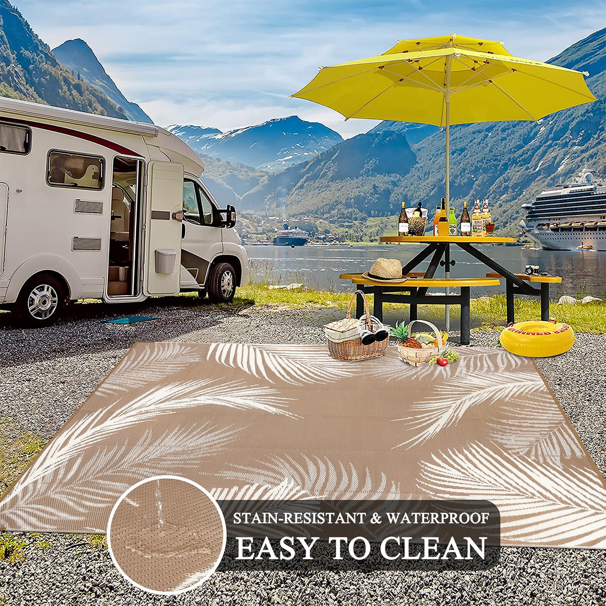 Pauwer UV-coated outdoor rug stays vibrant and fade-resistant