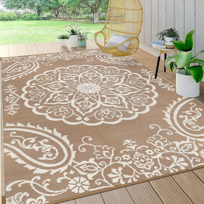 Pauwer waterproof outdoor rug 5x8 with floral reversible design for patios and decks