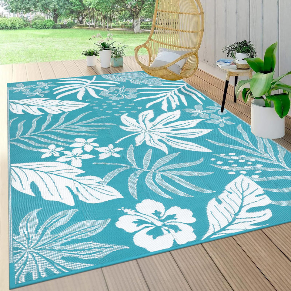 Pauwer 5x8 rug top view showing durable outdoor decor and easy maintenance