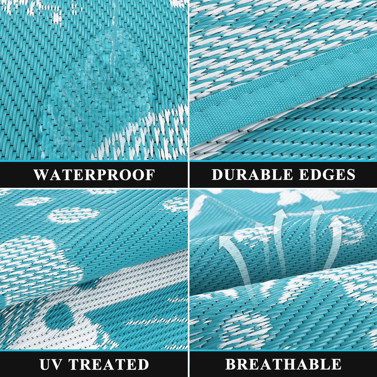 Pauwer reversible floral teal rug side B provides alternate look for deck