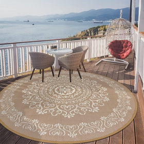 Pauwer 6ft waterproof outdoor rug in floral brown for patio styling and durability