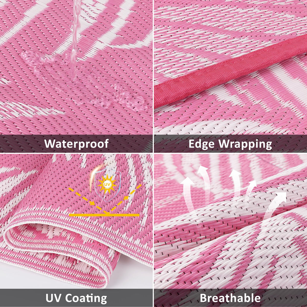 Pauwer waterproof polypropylene rug stays dry and clean outdoors