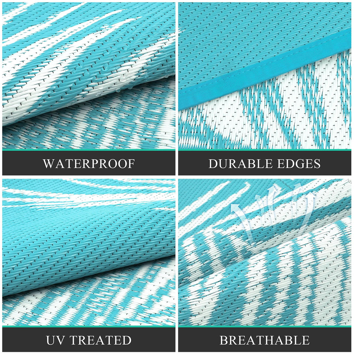 Pauwer waterproof RV mat 6x9 teal for outdoor adventures.