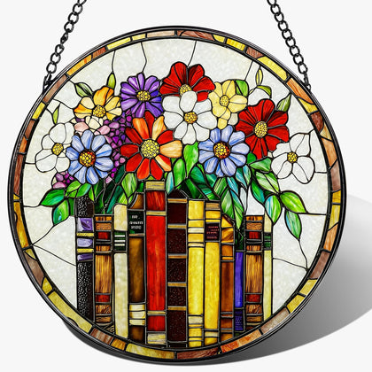 Pauyadu 8-Inch Flower Books ornament on window with rainbow light reflections