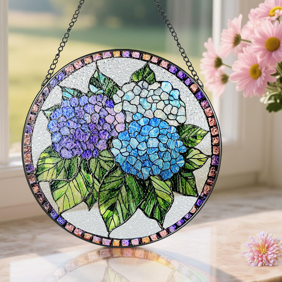 Pauyadu blue hydrangea ornament for windows as a colorful accent