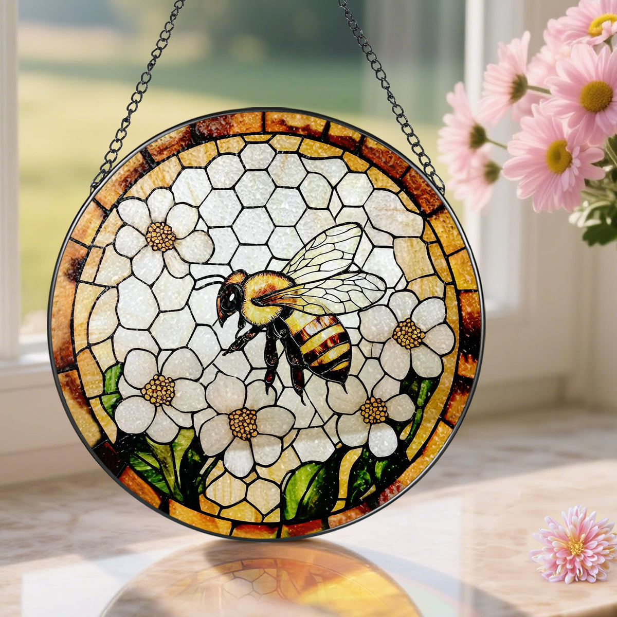 Pauyadu metal frame and chain enabling easy hanging of suncatcher