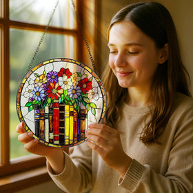 Pauyadu diamond-frame stained glass suncatcher adds vibrant window decor