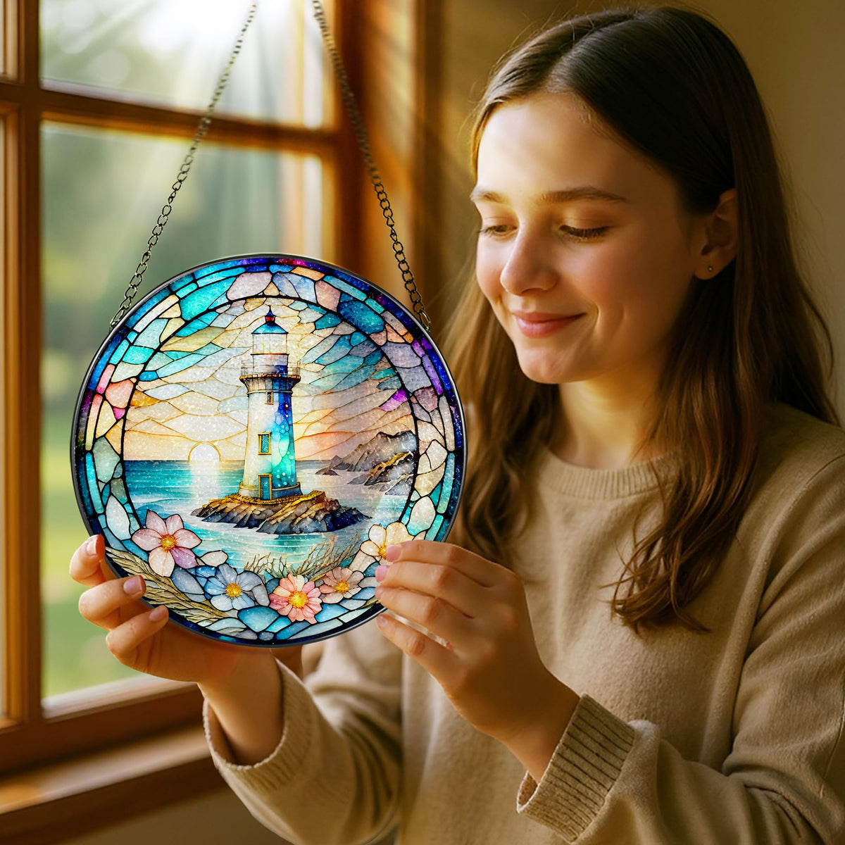 Pauyadu Stained glass window hanging adds colorful ambiance when sunlight streams through.