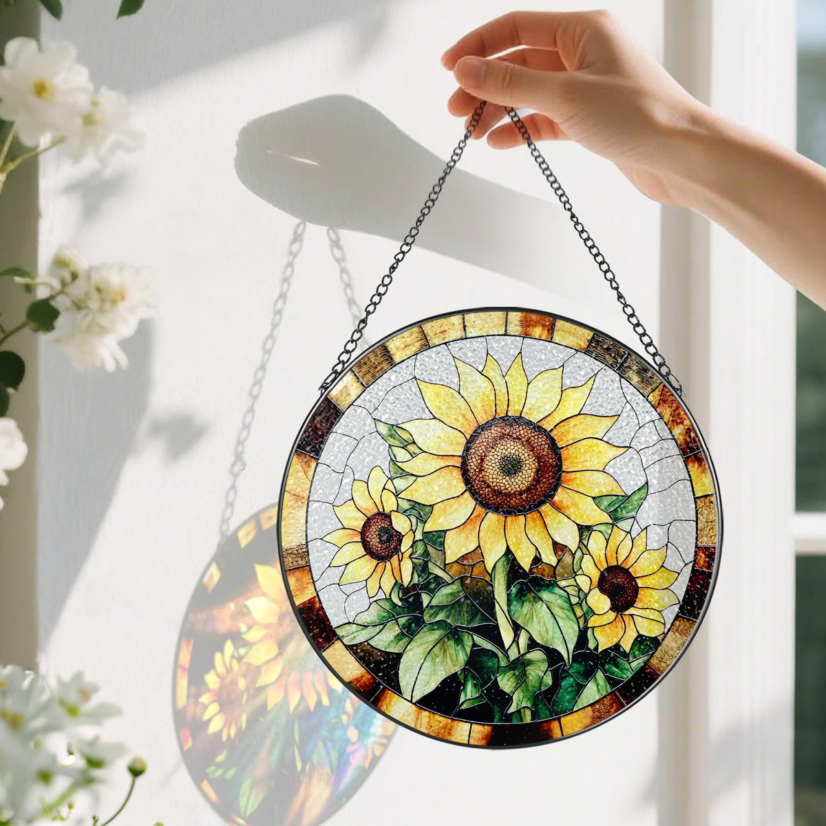 Pauyadu sunflower glass suncatcher 8-inch hangs on window for vibrant décor