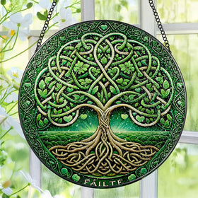 Pauyadu Tree of Life suncatcher 8in close-up shows vibrant rainbow light